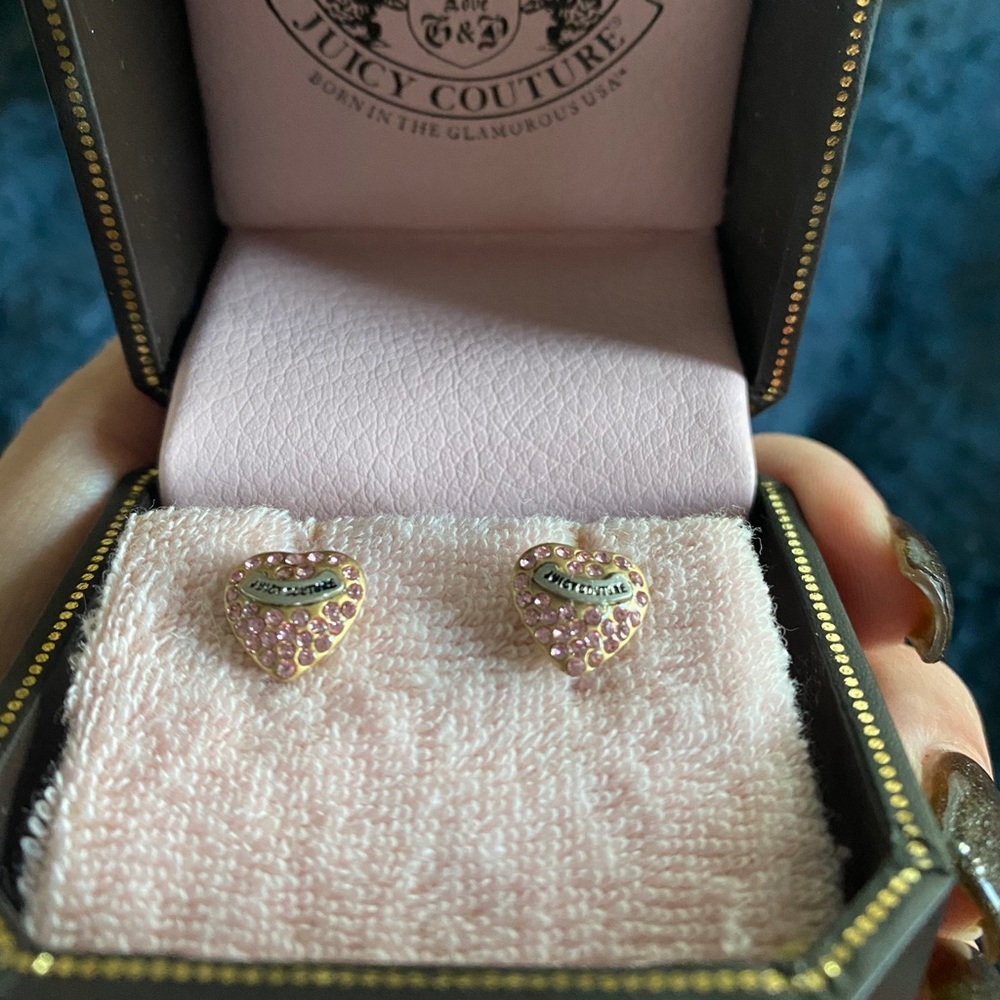 Pink and gold Juicy Couture heart earrings